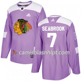 Camisola Chicago Blackhawks Brent Seabrook 7 Adidas 2017-2018 Roxo Fights Cancer Practice Authentic - Homem